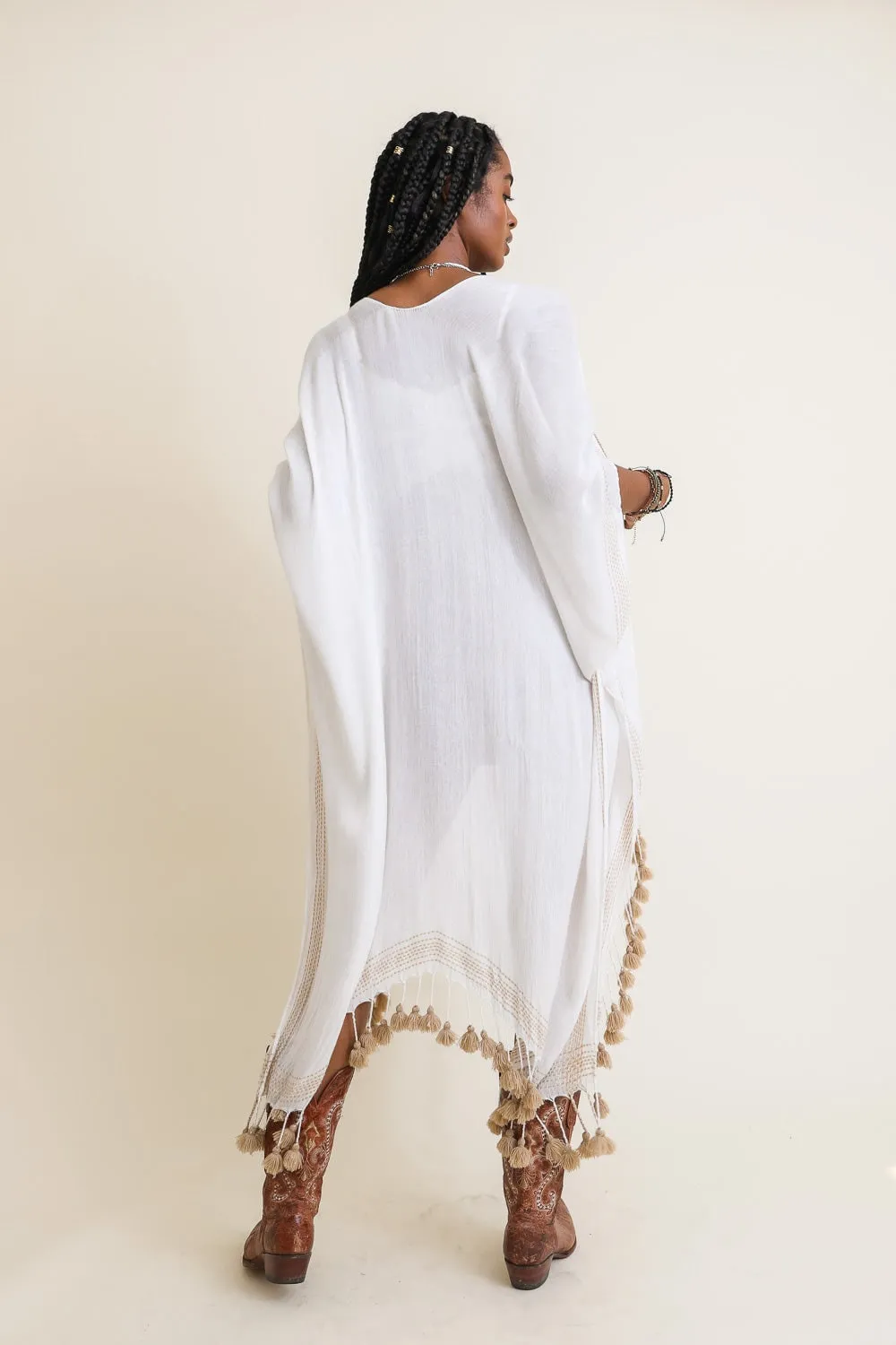 Long Maxi Kimono Duster, Black Kimono Cardigan with Tassels