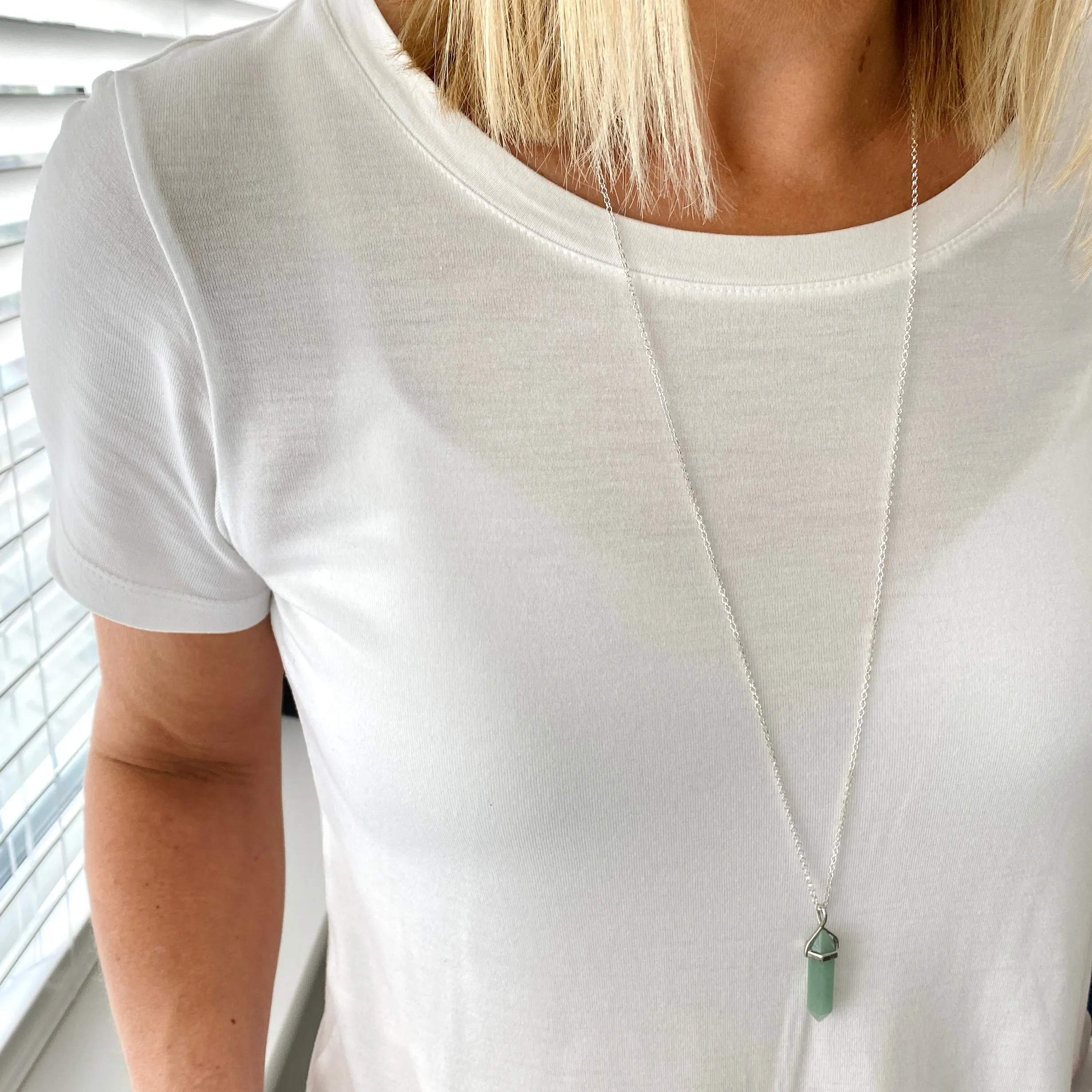 LUCK | Crystal Green Aventurine Point Necklace Sterling Silver