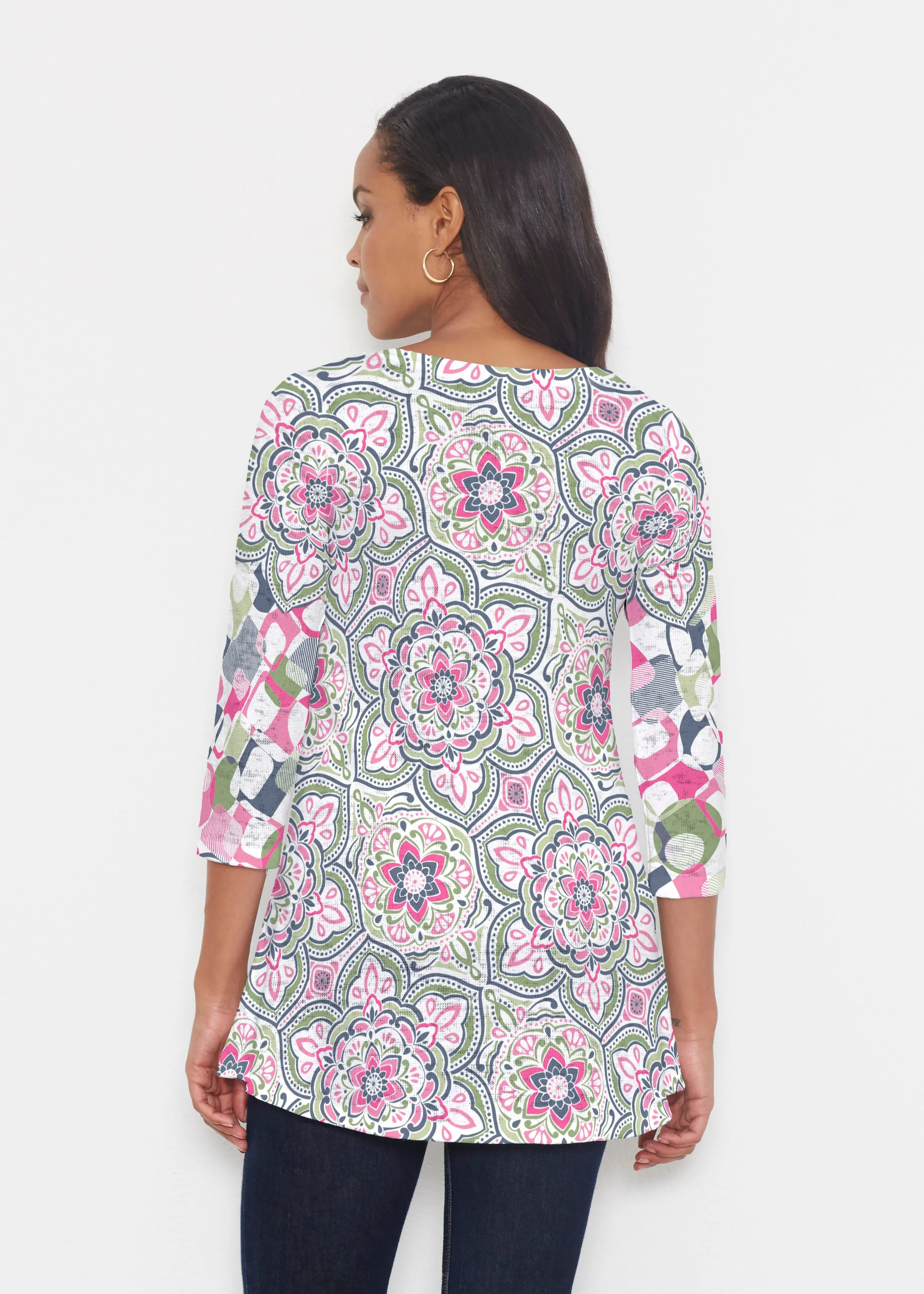 Mandala Geo Blue (13503) ~ Katherine Hi-Lo Thermal Tunic