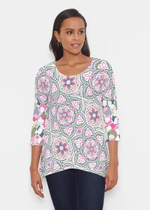 Mandala Geo Blue (13503) ~ Katherine Hi-Lo Thermal Tunic