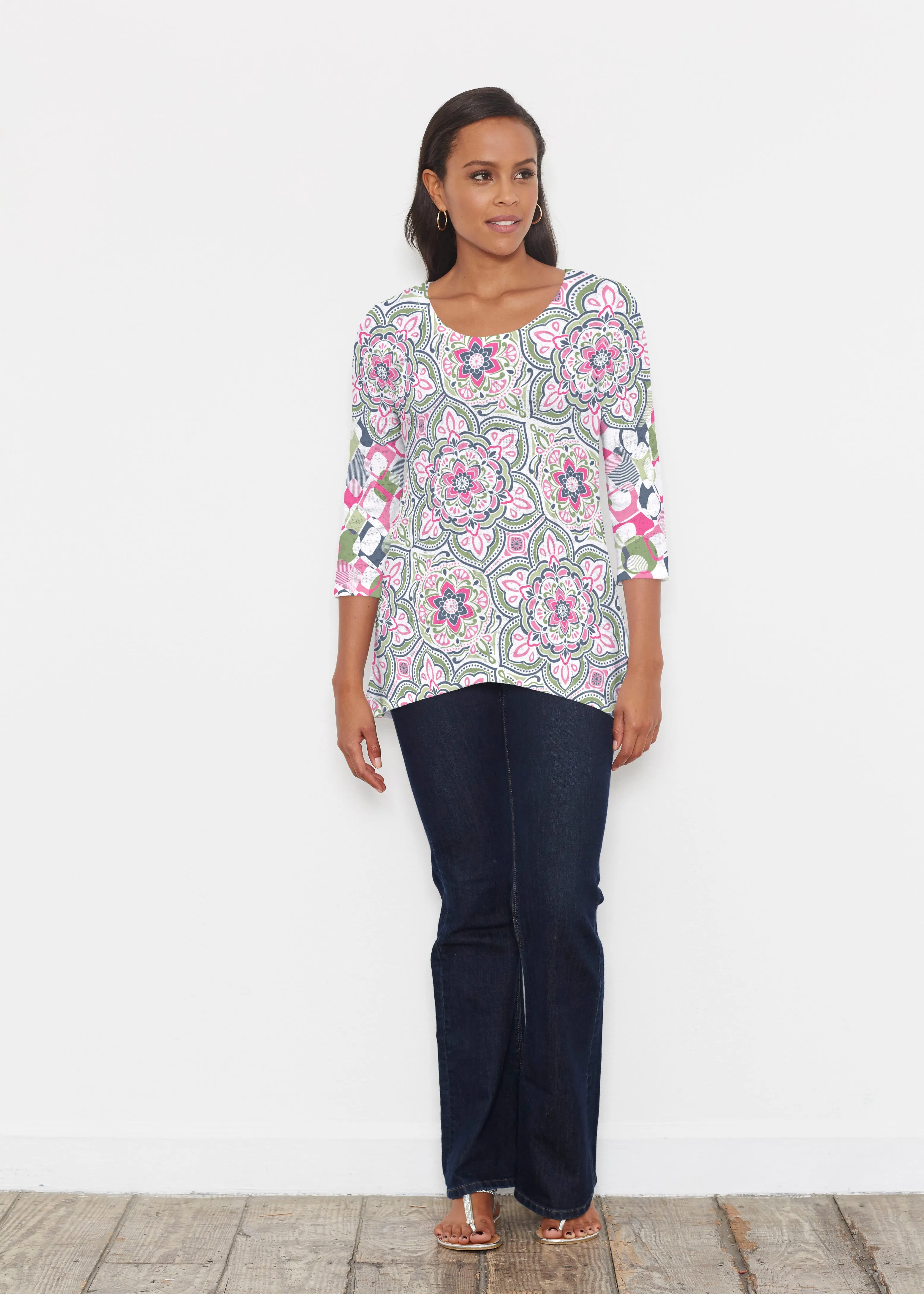Mandala Geo Blue (13503) ~ Katherine Hi-Lo Thermal Tunic