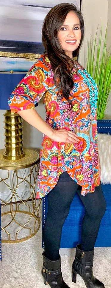 M/L: Orange and Pink Paisley Scoop Tunic