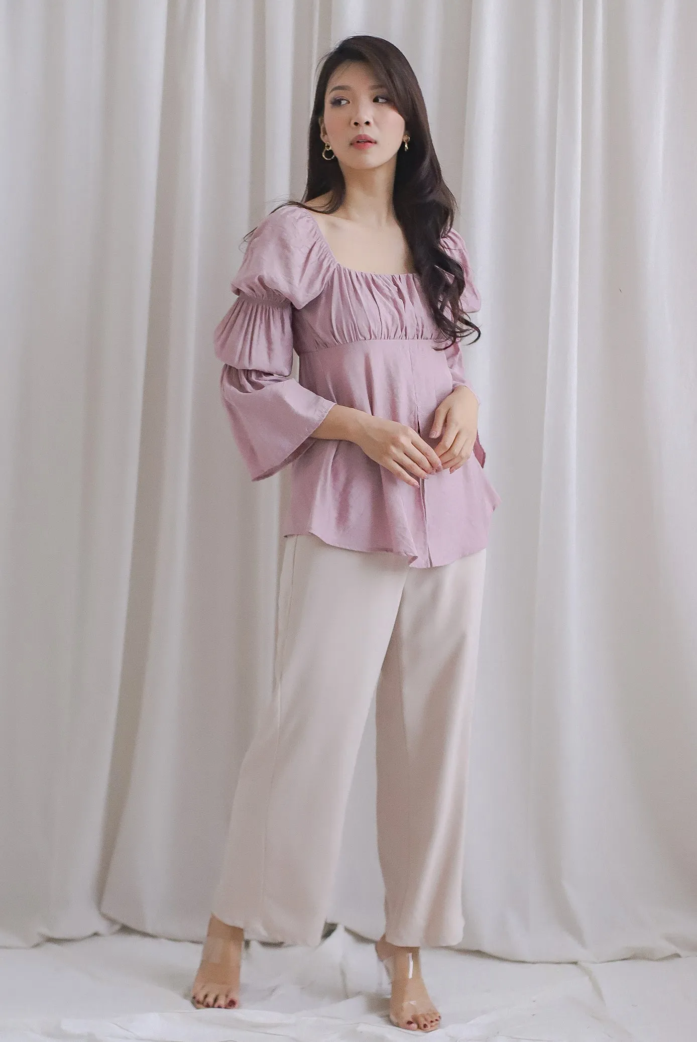 Morgana Ruched Tunic Top In Blush