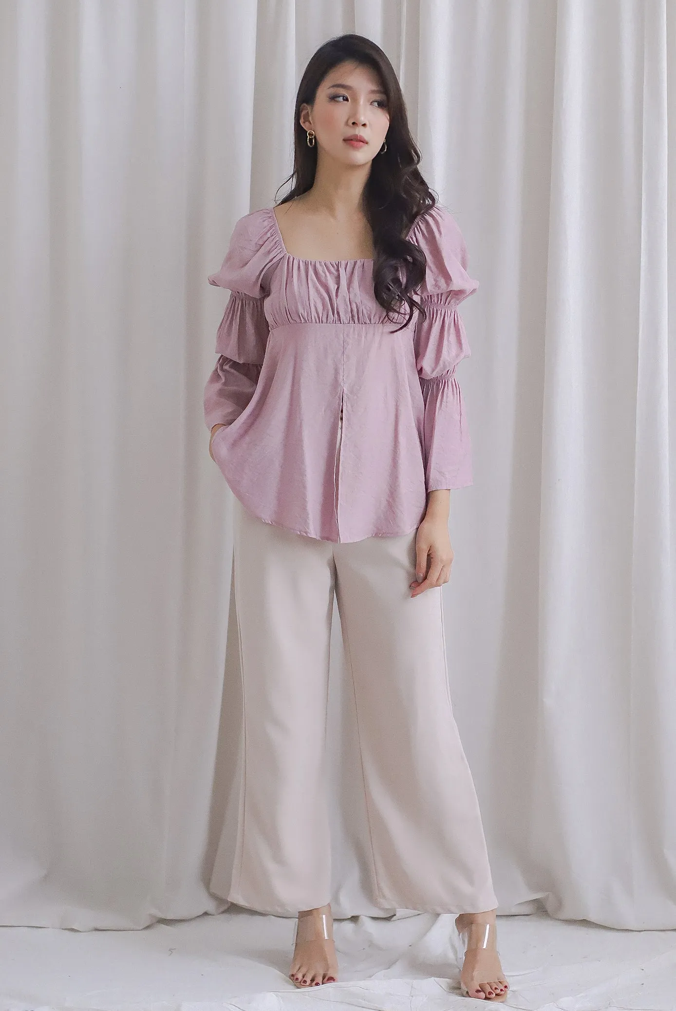 Morgana Ruched Tunic Top In Blush