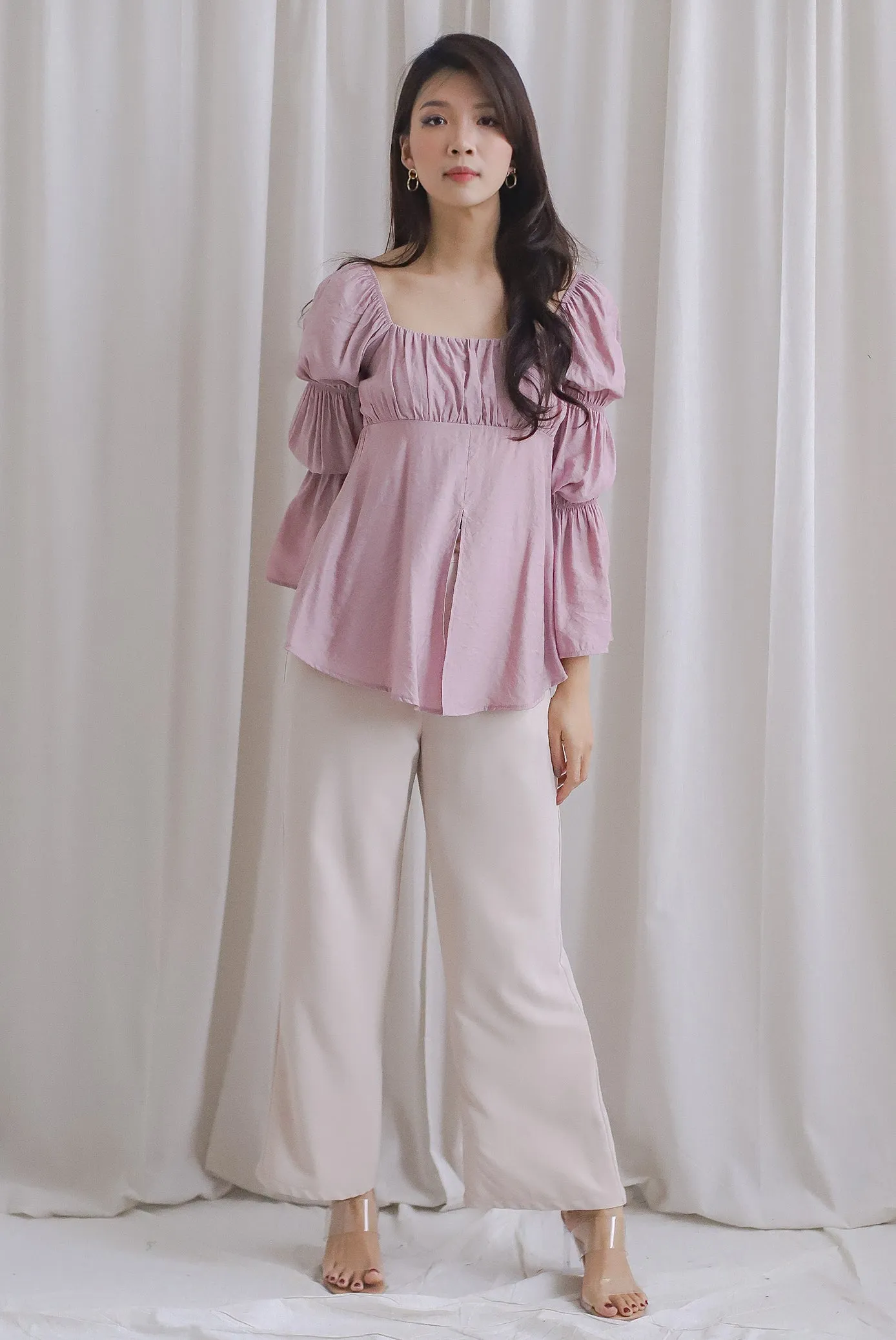 Morgana Ruched Tunic Top In Blush