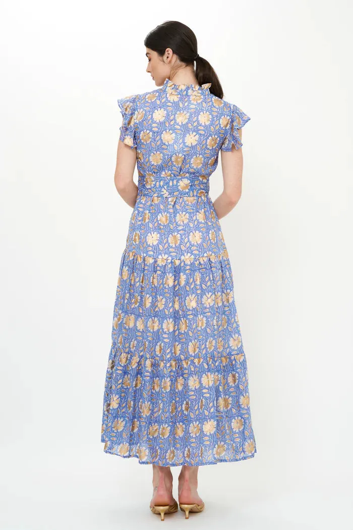 Oliphant Ruffle Collar Button Maxi Dress-Mughal Blue