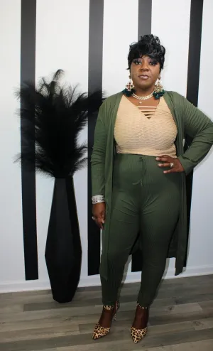 Olive Green Cardigan Set