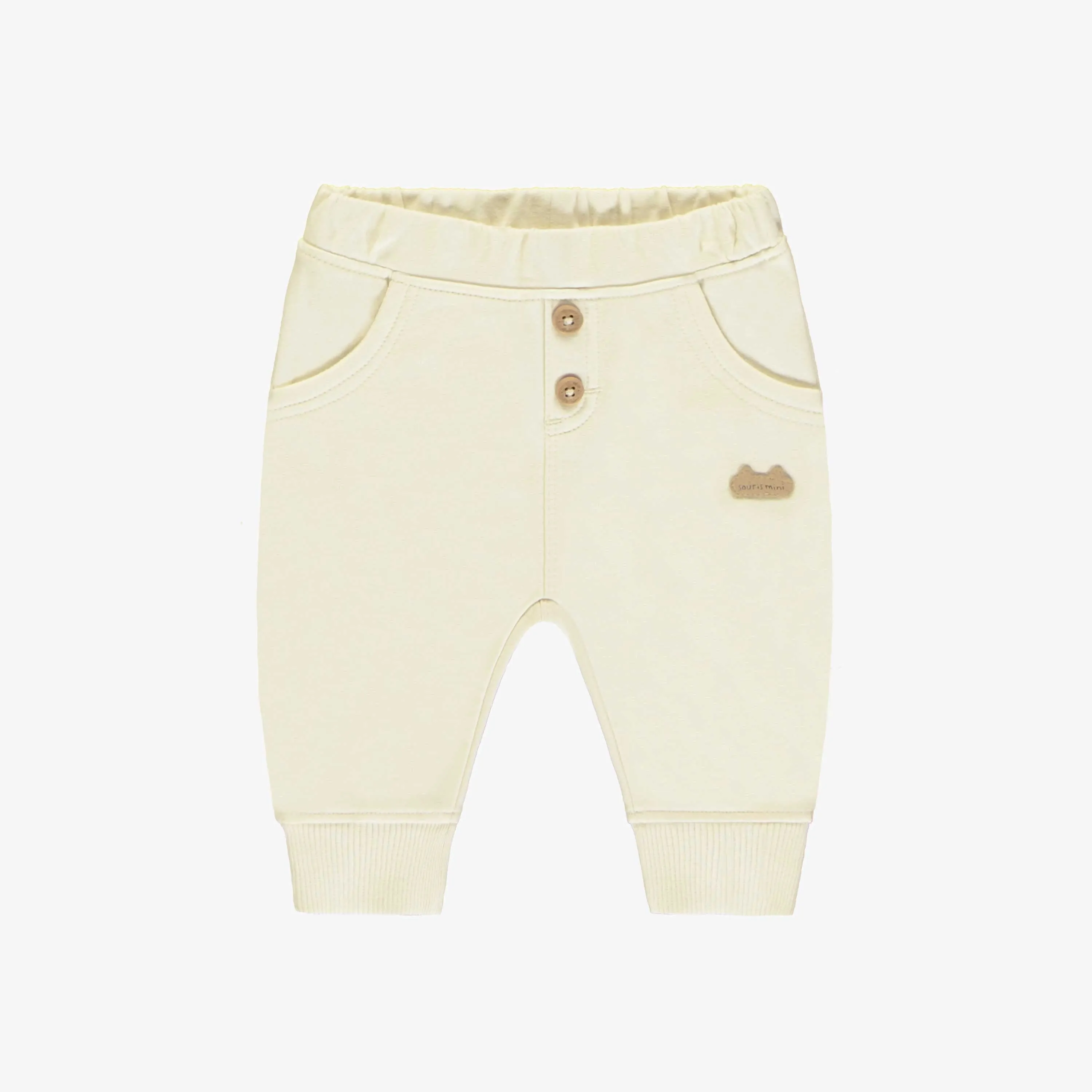 Pantalon crème coupe décontractée style jogging en coton français, naissance || Cream pants regular fit jogger style in French terry, newborn