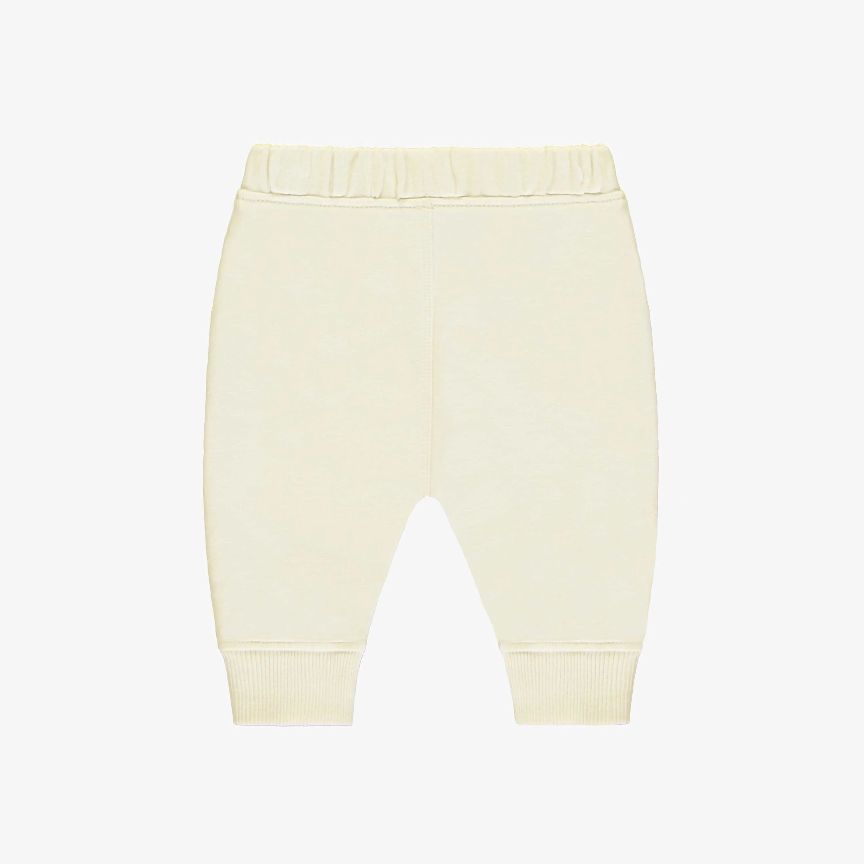 Pantalon crème coupe décontractée style jogging en coton français, naissance || Cream pants regular fit jogger style in French terry, newborn