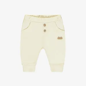 Pantalon crème coupe décontractée style jogging en coton français, naissance || Cream pants regular fit jogger style in French terry, newborn