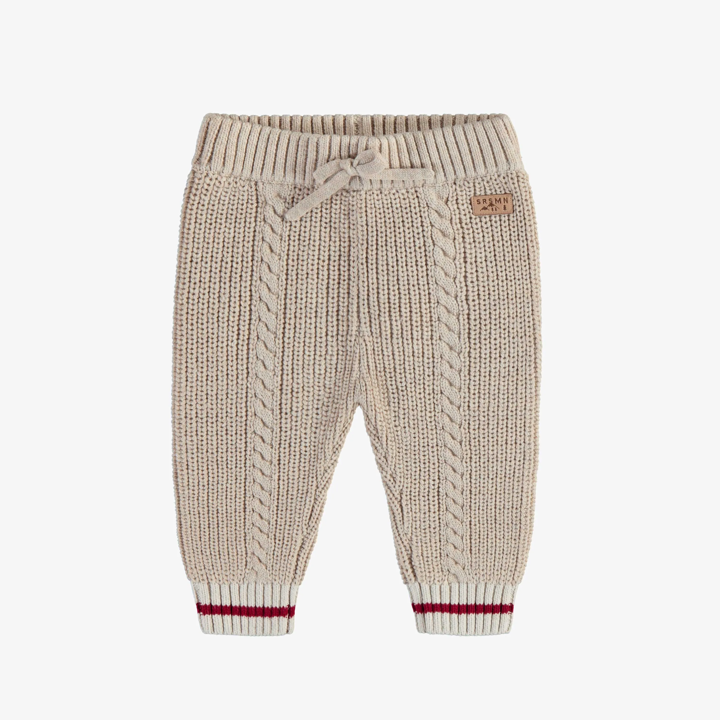 Pantalon en tricot beige effet bas de laine, bébé || Beige knitted pants with wool sock effect, baby