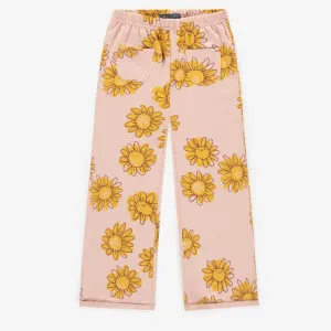 Pantalon rose avec fleurs jaunes en coton français, enfant || Pink flowery pant in French terry, child