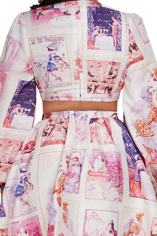 PARIS PRINT OPEN SIDE DRESS