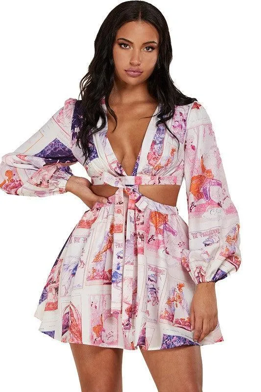 PARIS PRINT OPEN SIDE DRESS