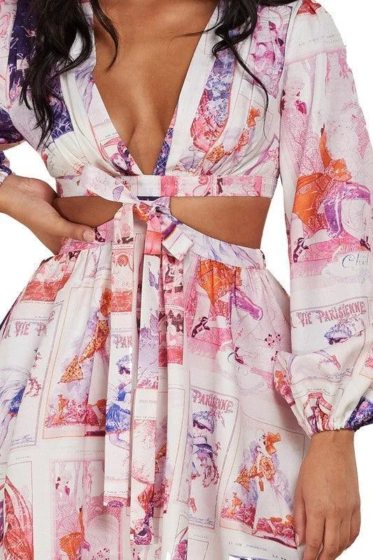 PARIS PRINT OPEN SIDE DRESS