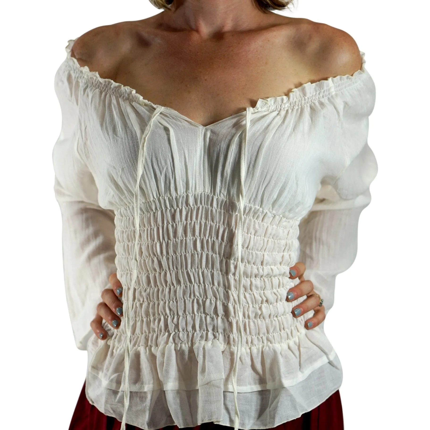 'Peasant Blouse Long Sleeves' - Cream