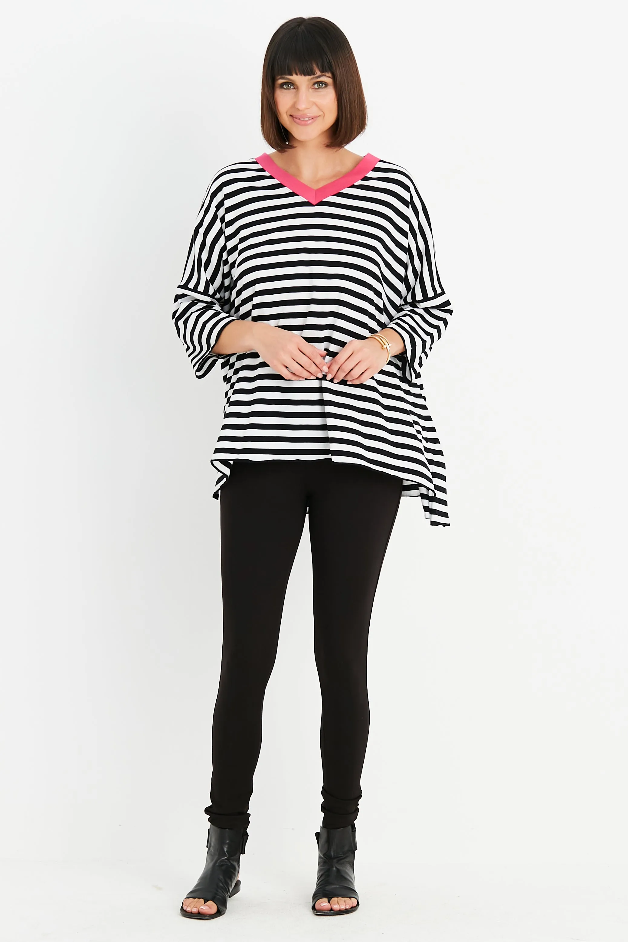 Pima Cotton Border Stripe S/S V Tee