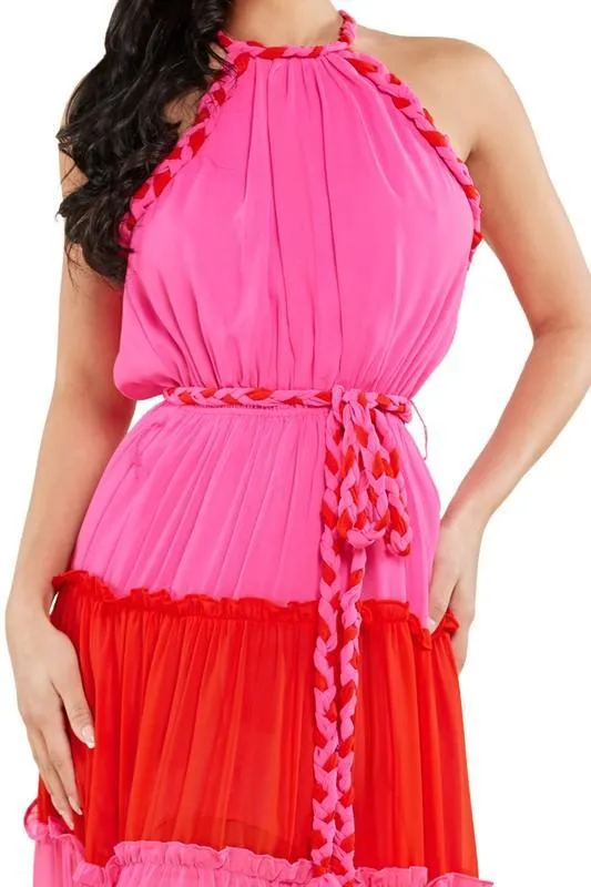 pink and red maxi dress