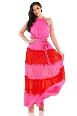 pink and red maxi dress