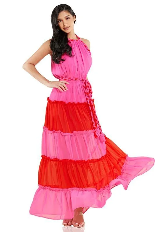 pink and red maxi dress
