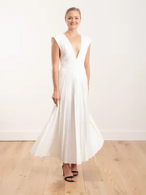 pleasted long dress deep vee