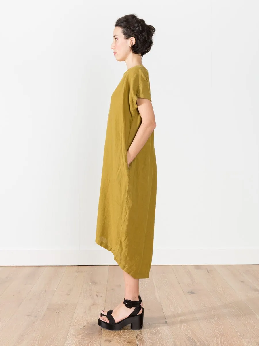 pleated cocoon dress - mustard