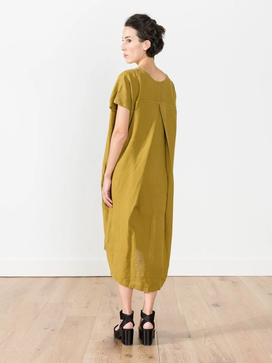 pleated cocoon dress - mustard