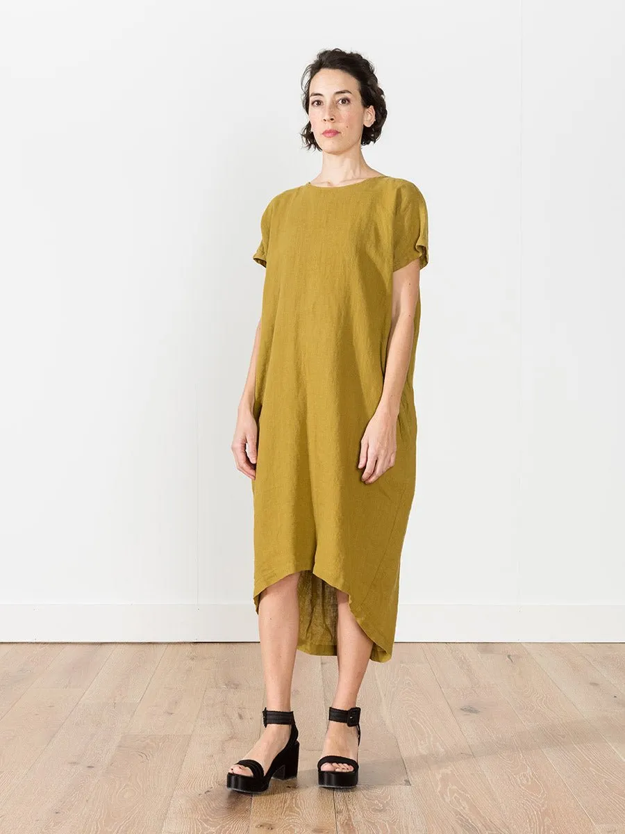 pleated cocoon dress - mustard