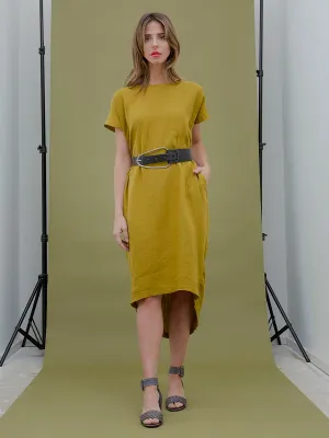 pleated cocoon dress - mustard