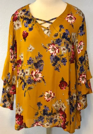 PLUS RUFFLE SLEEVE TOP