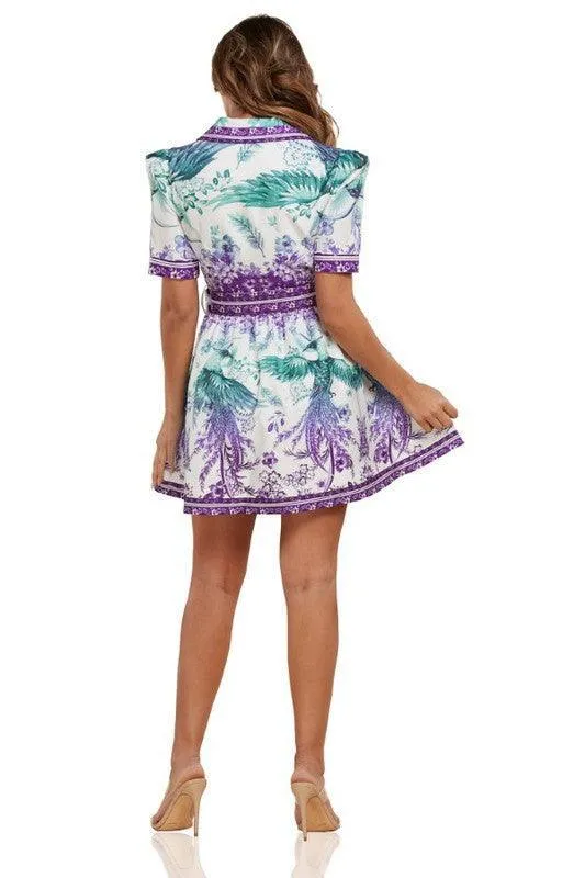 PURPLE BORDER PRINT MINI DRESS