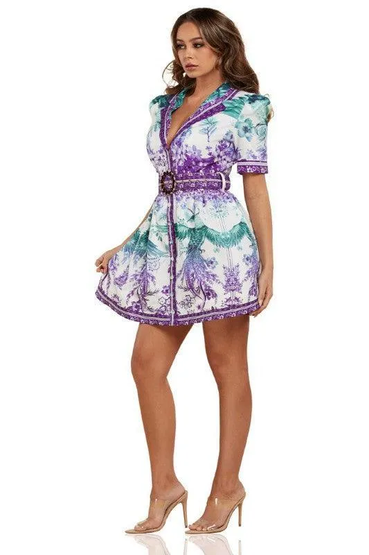 PURPLE BORDER PRINT MINI DRESS