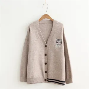 "CARTOON CAT EMBROIDERY KNITTED" CARDIGAN N123003