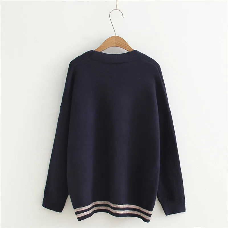 "CARTOON CAT EMBROIDERY KNITTED" CARDIGAN N123003
