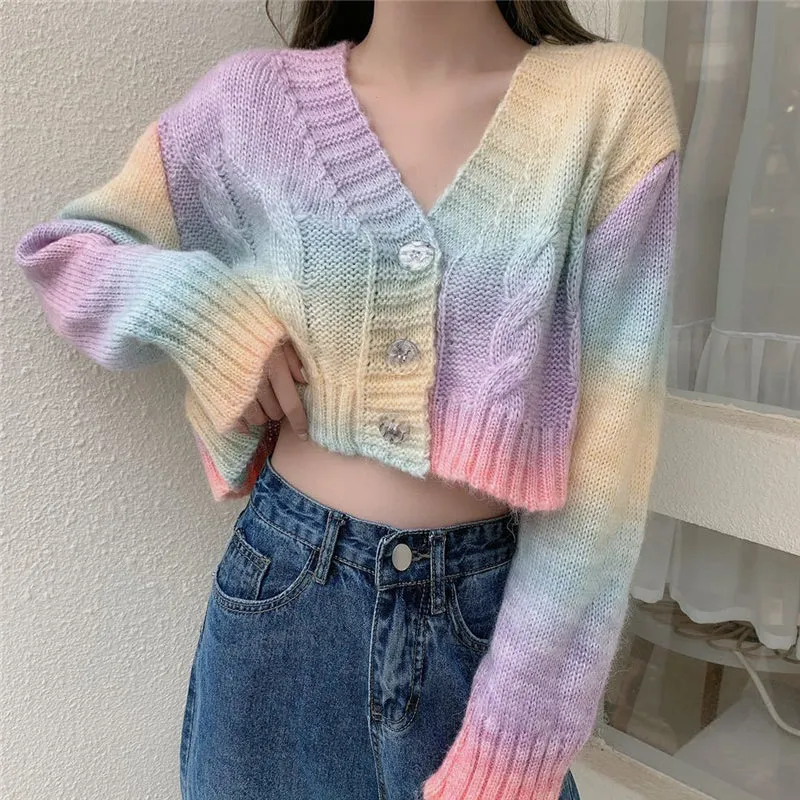 "RAINBOW PASTEL TIE-DYE SWEATER" CARDIGAN N103105