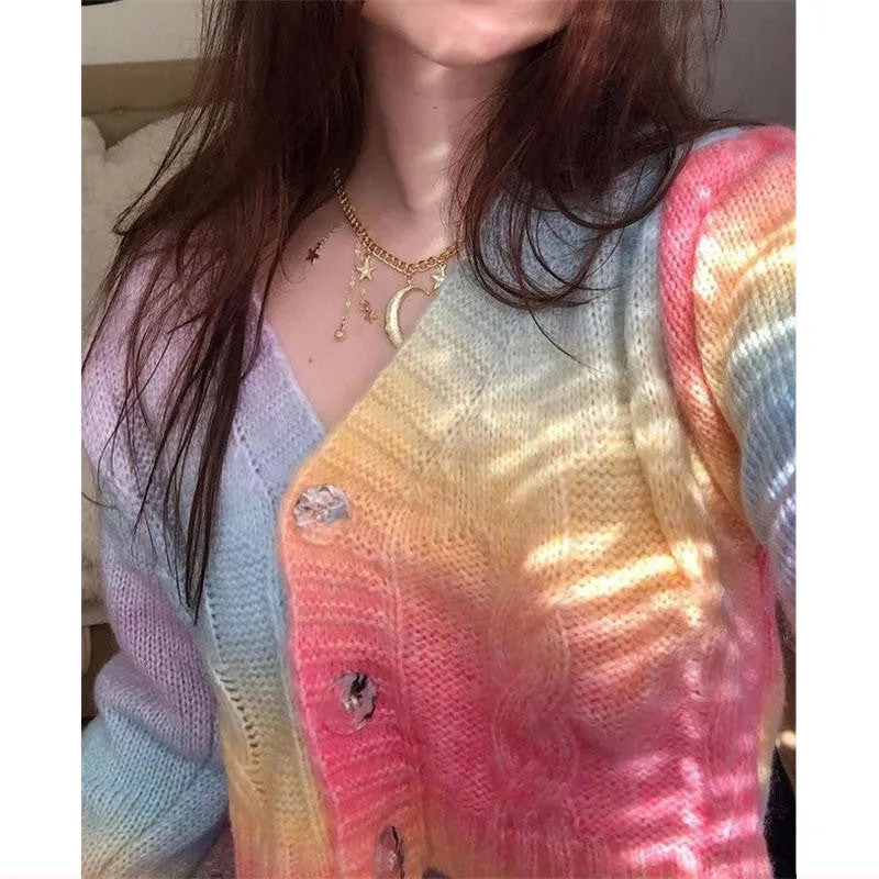 "RAINBOW PASTEL TIE-DYE SWEATER" CARDIGAN N103105