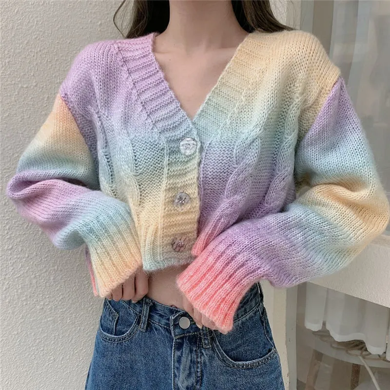 "RAINBOW PASTEL TIE-DYE SWEATER" CARDIGAN N103105