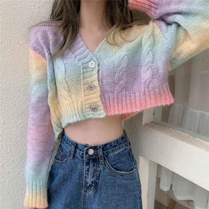 "RAINBOW PASTEL TIE-DYE SWEATER" CARDIGAN N103105