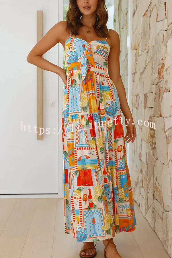 Radiant As Always Unique Print Front Tie-up Slip Maxi Dress