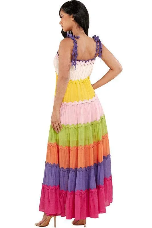 Rainbow Summer Color Boho Style Maxi Dress