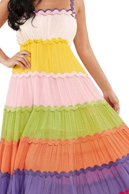Rainbow Summer Color Boho Style Maxi Dress