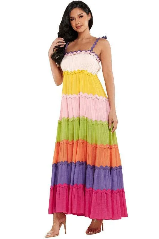 Rainbow Summer Color Boho Style Maxi Dress