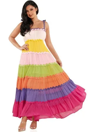 Rainbow Summer Color Boho Style Maxi Dress