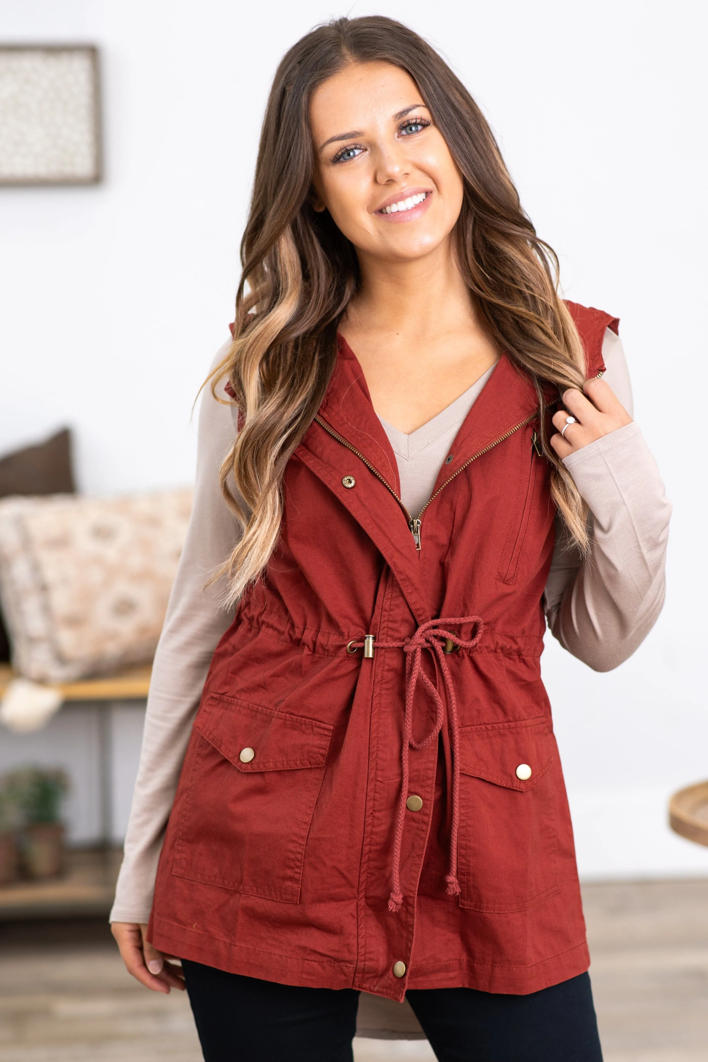 Rust Military Vest With Hood