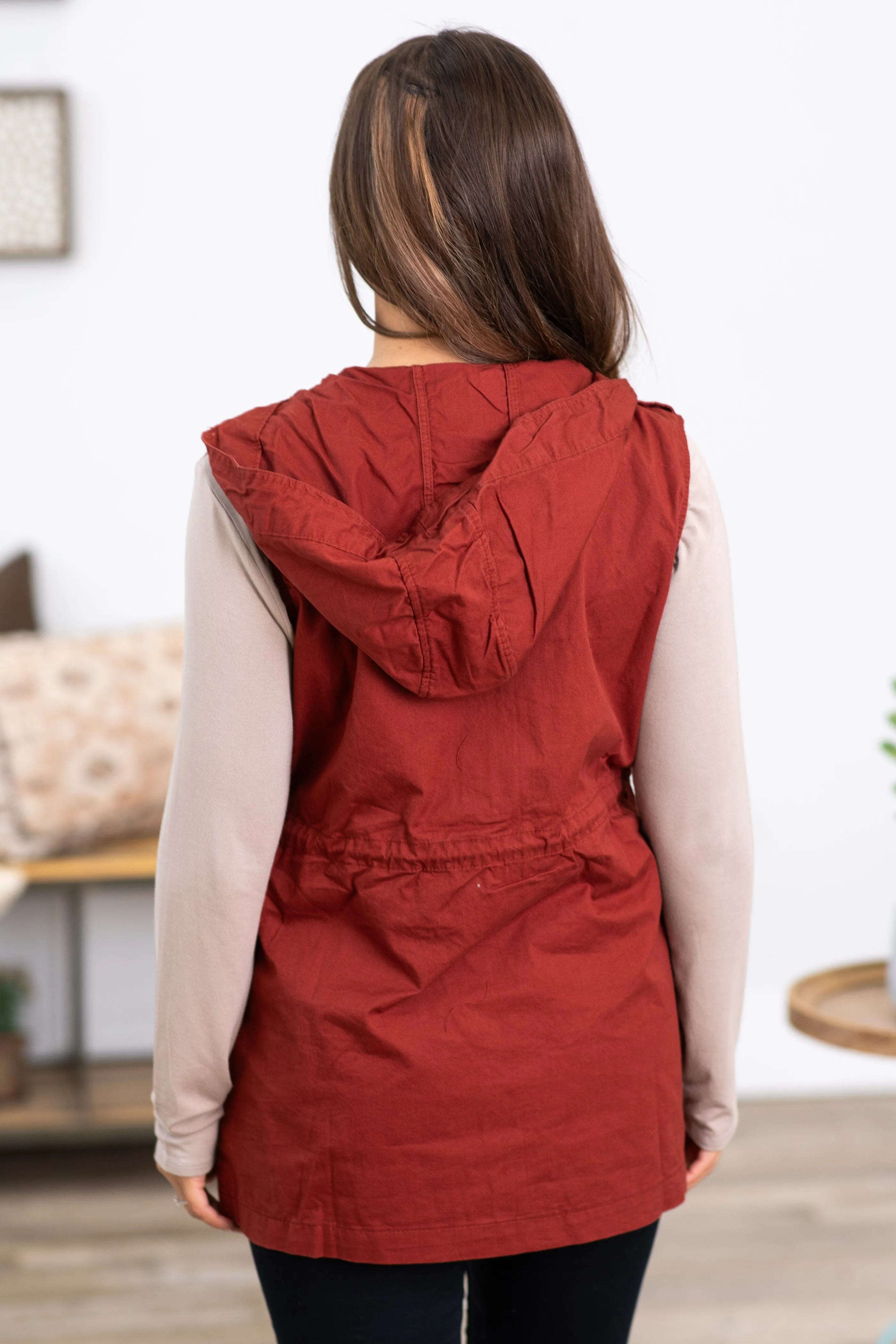 Rust Military Vest With Hood