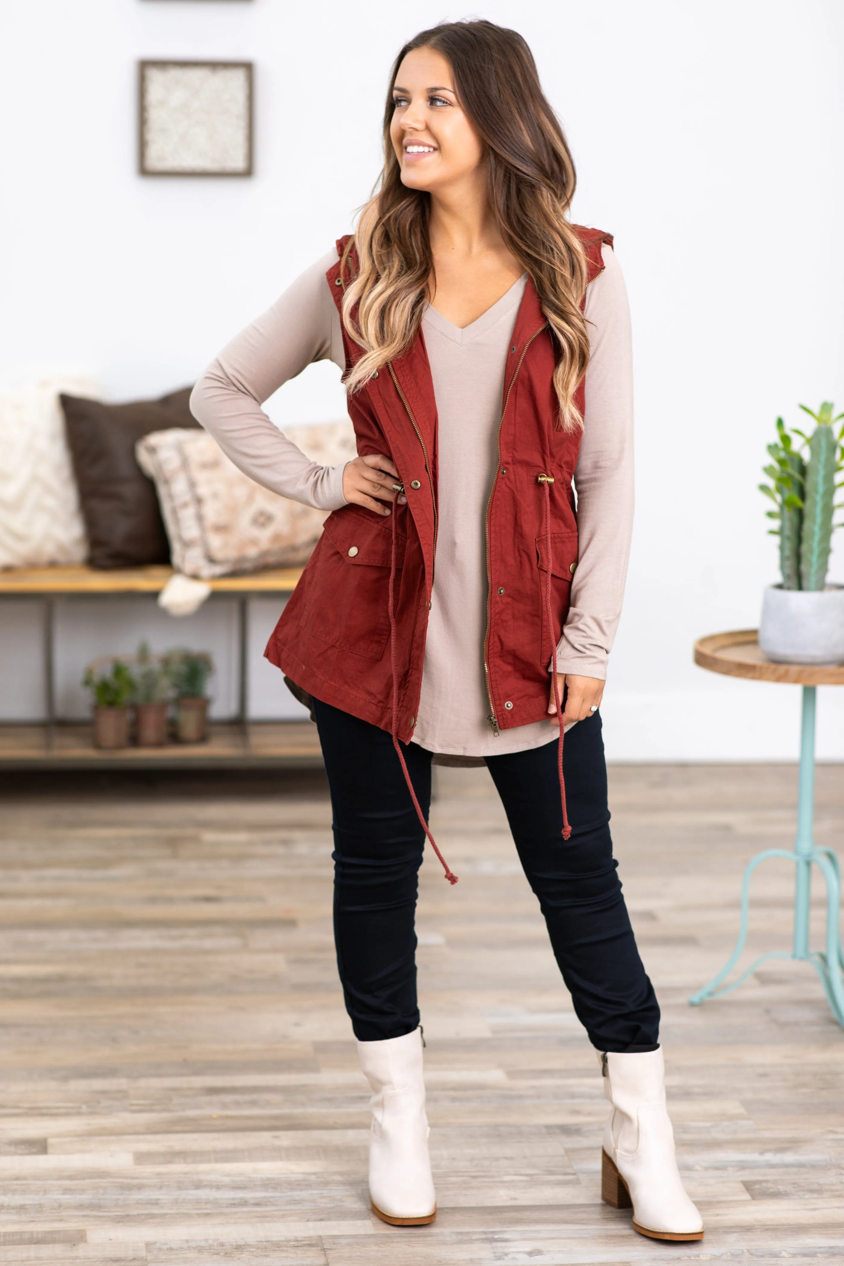 Rust Military Vest With Hood