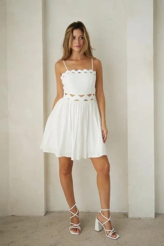 Scallop Cut-Out Mini Dress with bow back