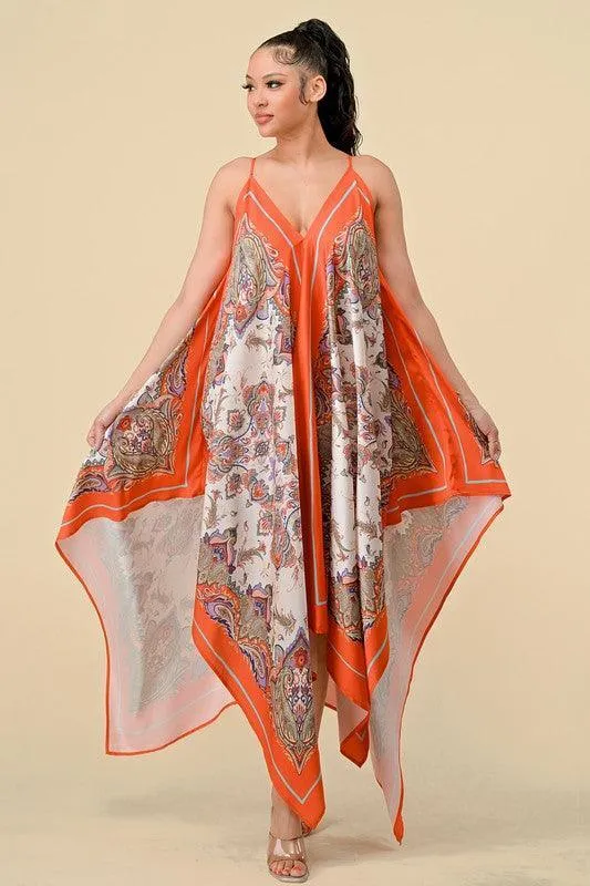 SCARF PRINT CAMI MIDI DRESS