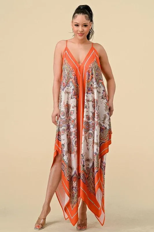 SCARF PRINT CAMI MIDI DRESS