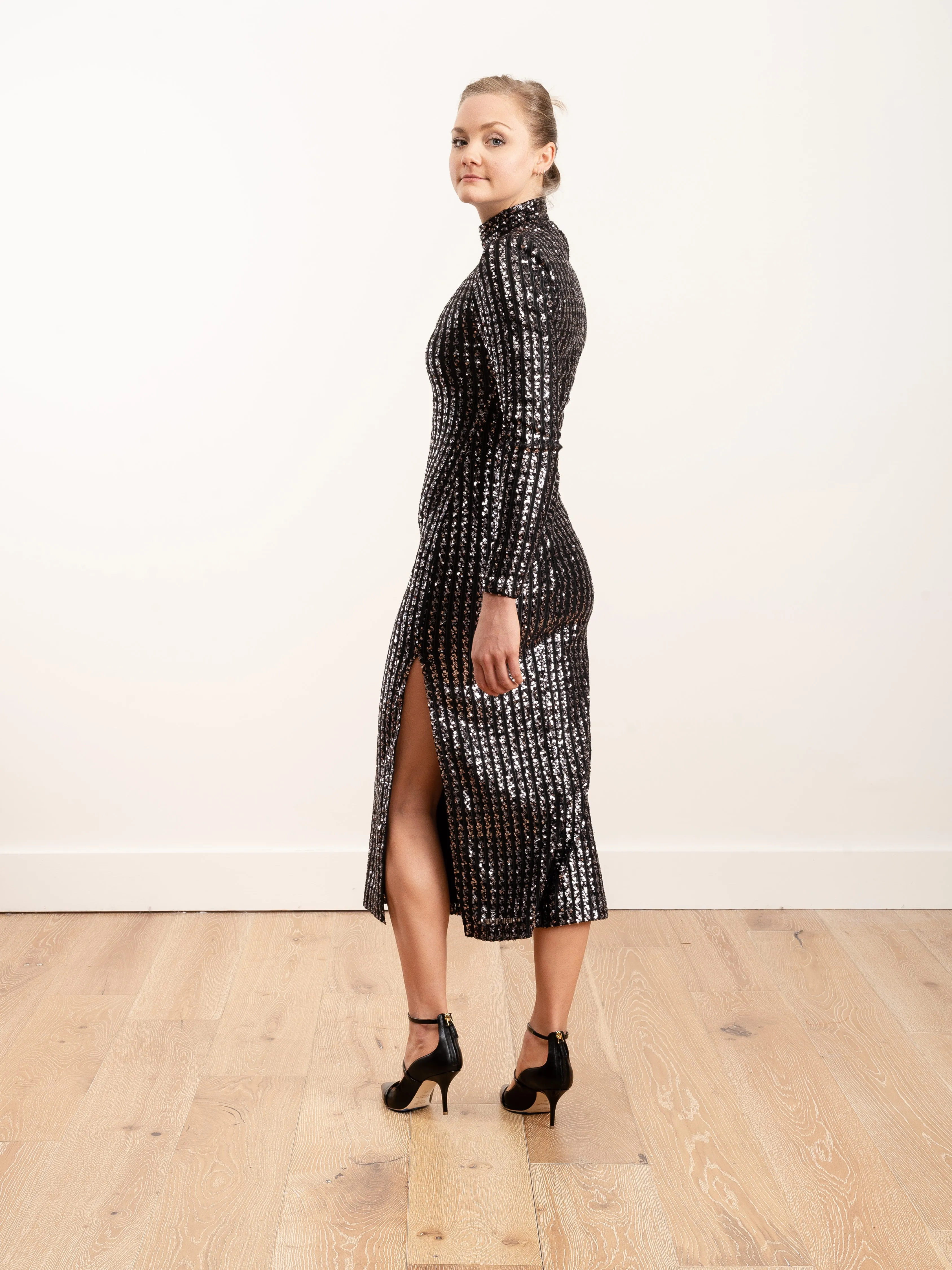 sequin side slit dress